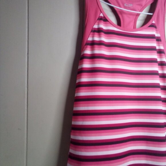 C9 Champion Tank Top M Racer Back Athletic Workout Stripe Pink Black White - Picture 6 of 11